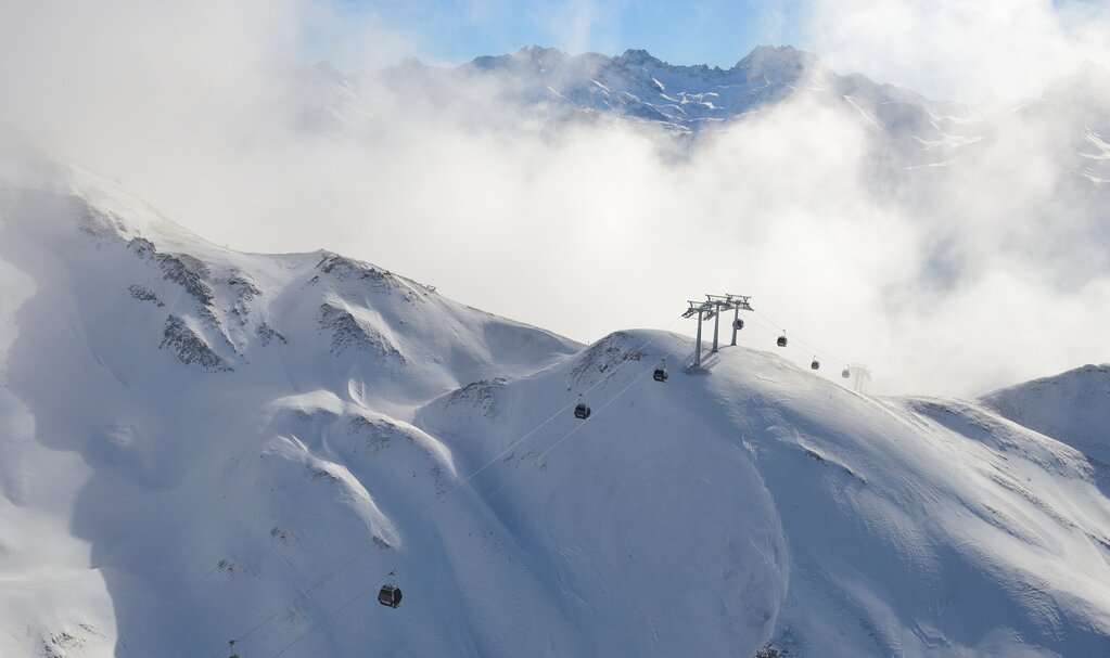 Aerial view of the Flexenbahn in the Ski Arlberg ski region