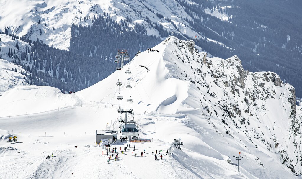 Aerial view of the Valfagehrbahn in the Ski Arlberg ski area
