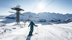 freshly groomed slopes in the ski resort