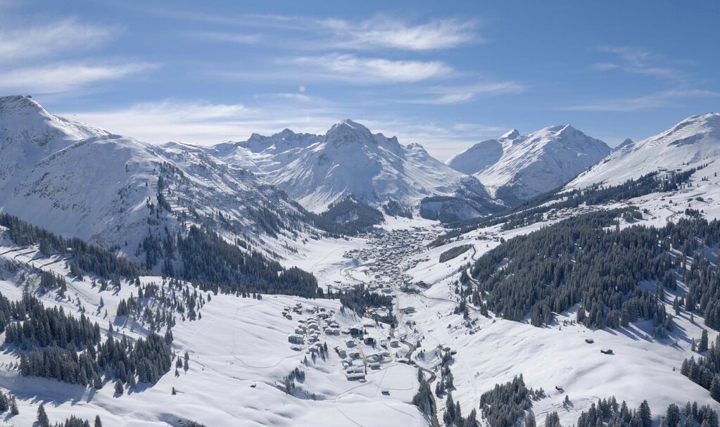 Aerial view of the village Lech-Zürs at Arlberg