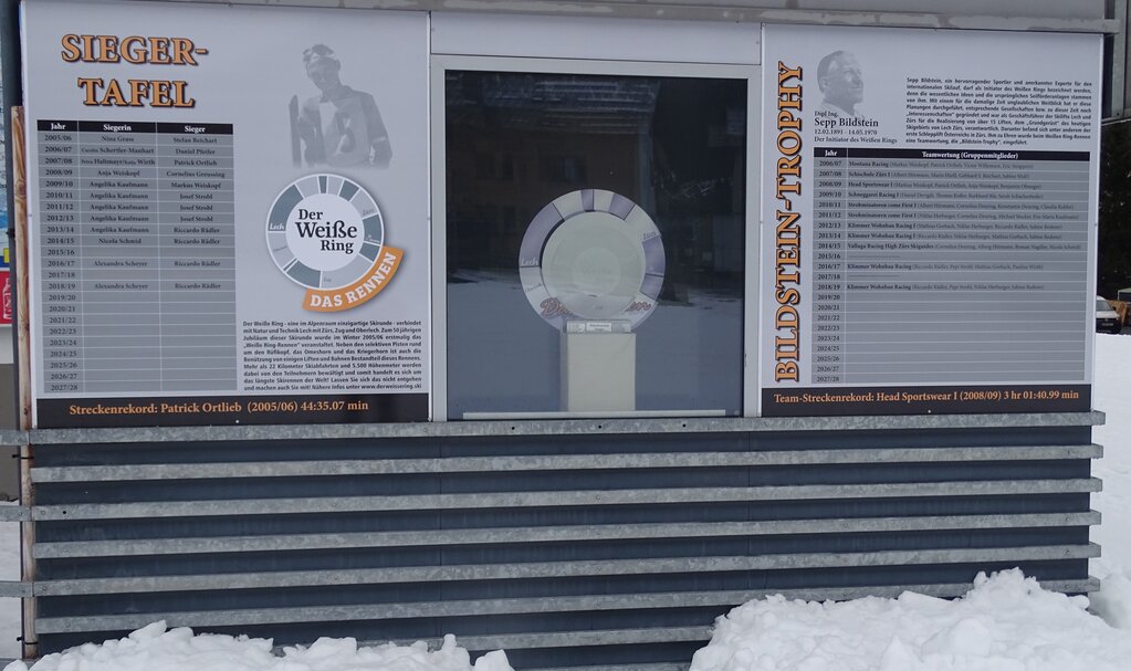 the winner and honor board of the ski circuit "the white ring" in Lech