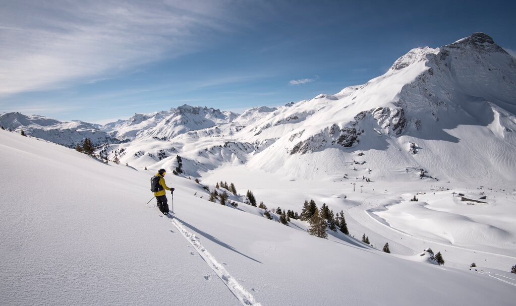 first tracks in the fresh snow in the ski region Warth-Schröcken am Arlberg